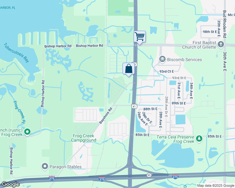 map of restaurants, bars, coffee shops, grocery stores, and more near 9 Primrose Ln in Palmetto