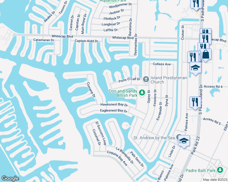 map of restaurants, bars, coffee shops, grocery stores, and more near 13957 Fortuna Bay Drive in Corpus Christi