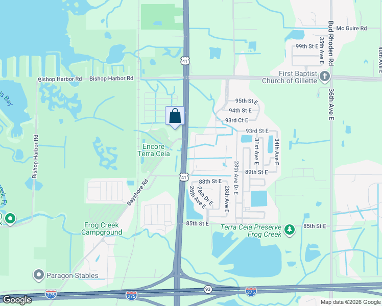 map of restaurants, bars, coffee shops, grocery stores, and more near 9100 Highway 41 in Palmetto