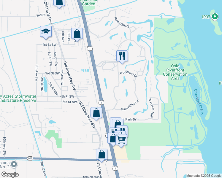 map of restaurants, bars, coffee shops, grocery stores, and more near 6 Vista Palm Lane in Vero Beach