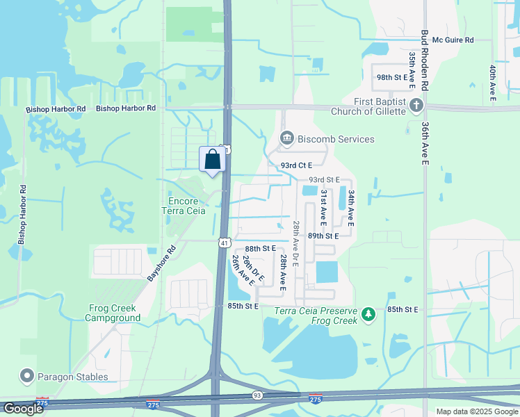 map of restaurants, bars, coffee shops, grocery stores, and more near 9100 Highway 41 in Palmetto