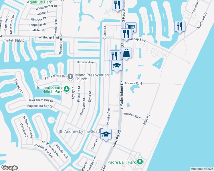 map of restaurants, bars, coffee shops, grocery stores, and more near 15514 Palmira Avenue in Corpus Christi
