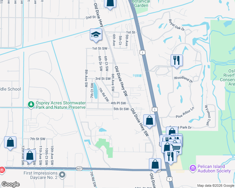 map of restaurants, bars, coffee shops, grocery stores, and more near 569 Caribbean Circle in Vero Beach