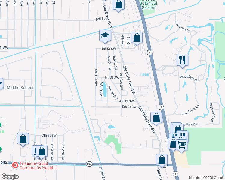map of restaurants, bars, coffee shops, grocery stores, and more near 355 6th Road Southwest in Vero Beach