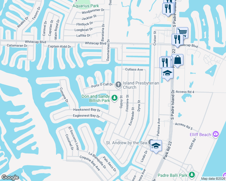 map of restaurants, bars, coffee shops, grocery stores, and more near 14029 Ports O Call Drive in Corpus Christi