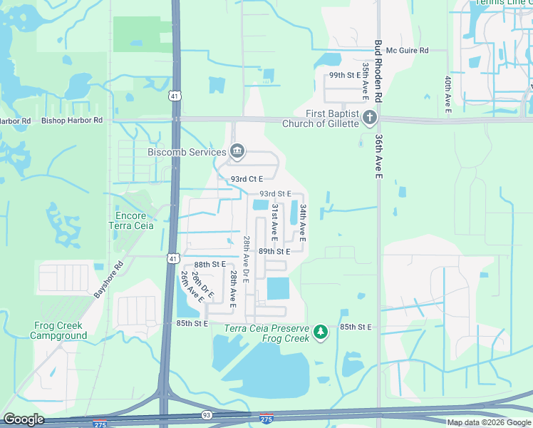 map of restaurants, bars, coffee shops, grocery stores, and more near 3003 93rd Street East in Palmetto