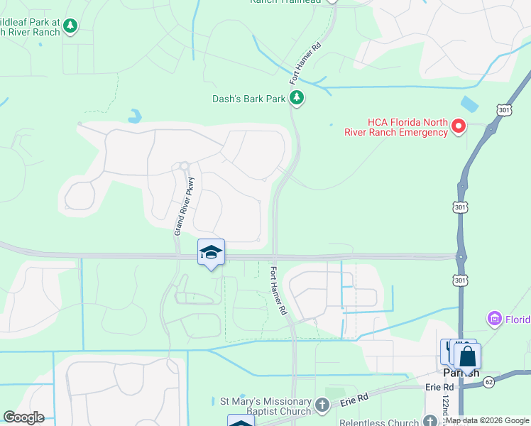 map of restaurants, bars, coffee shops, grocery stores, and more near 9023 Royal River circle in Parrish