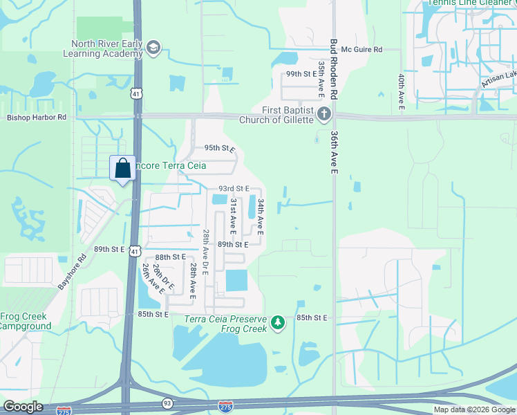 map of restaurants, bars, coffee shops, grocery stores, and more near 9208 34th Avenue East in Palmetto