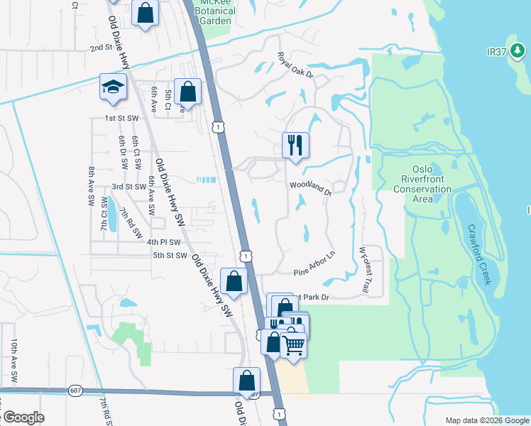 map of restaurants, bars, coffee shops, grocery stores, and more near 4 Vista Palm Lane in Vero Beach