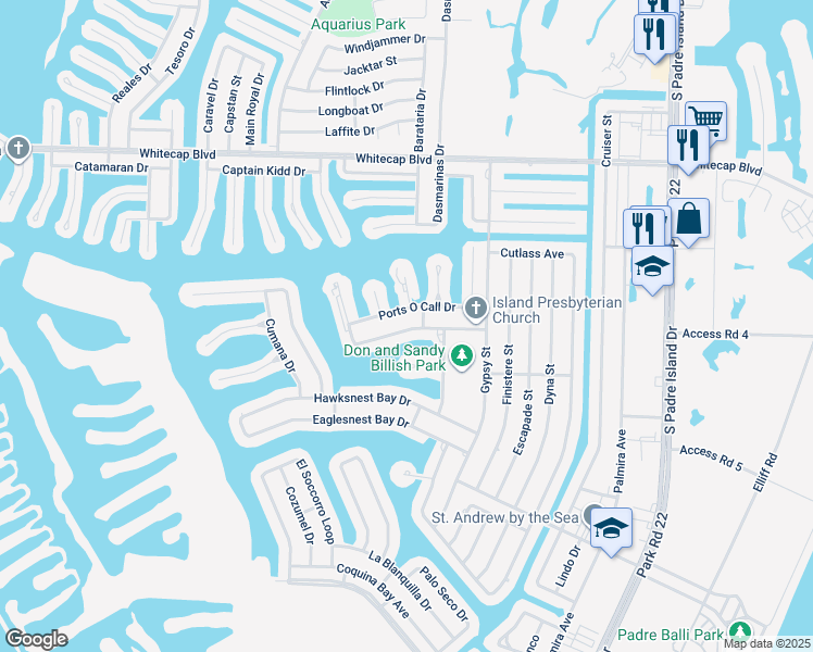 map of restaurants, bars, coffee shops, grocery stores, and more near 15425 Grass Cay Court in Corpus Christi
