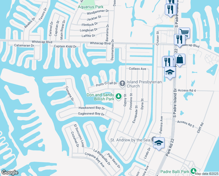 map of restaurants, bars, coffee shops, grocery stores, and more near 14005 Ports O Call Drive in Corpus Christi