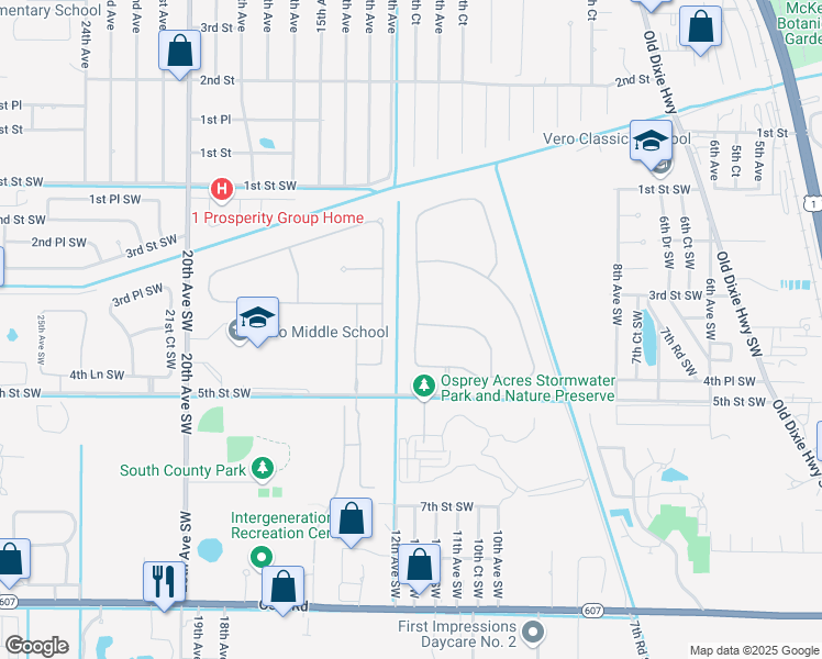 map of restaurants, bars, coffee shops, grocery stores, and more near 231 11th Square Southwest in Vero Beach