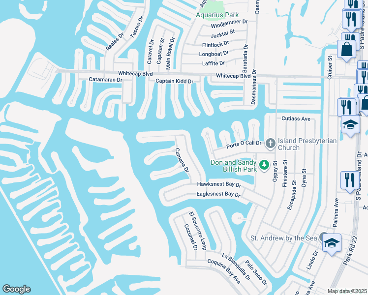 map of restaurants, bars, coffee shops, grocery stores, and more near 15613 3 Fathoms Bank Drive in Corpus Christi