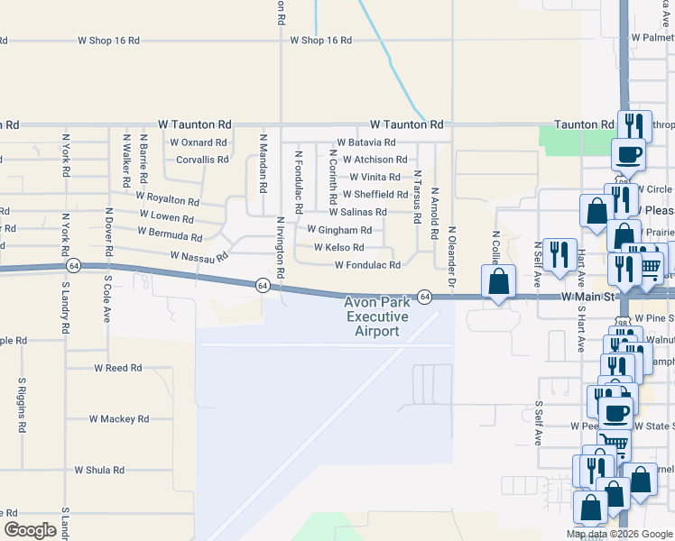 map of restaurants, bars, coffee shops, grocery stores, and more near 1742 West Fondulac Road in Avon Park