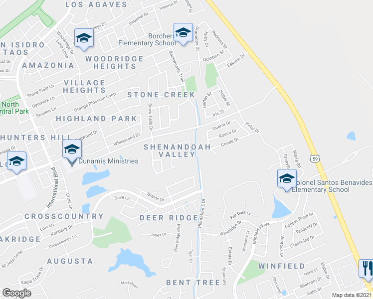 map of restaurants, bars, coffee shops, grocery stores, and more near 2926 Fisher's Hill Loop in Laredo