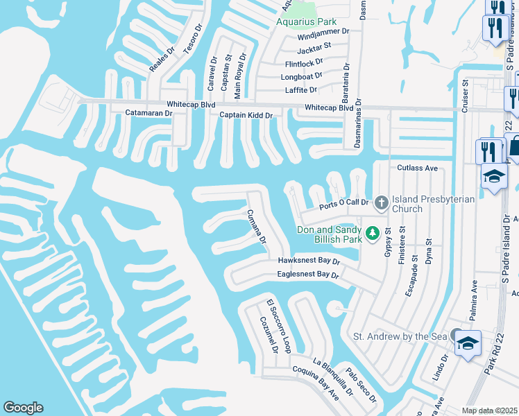map of restaurants, bars, coffee shops, grocery stores, and more near 15613 3 Fathoms Bank Drive in Corpus Christi
