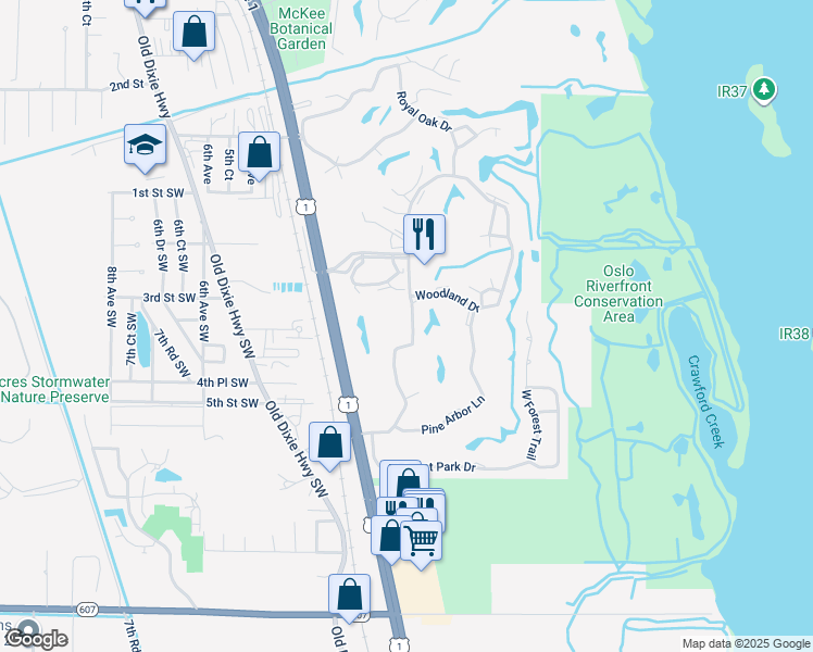 map of restaurants, bars, coffee shops, grocery stores, and more near 1 Vista Palm Lane in Vero Beach