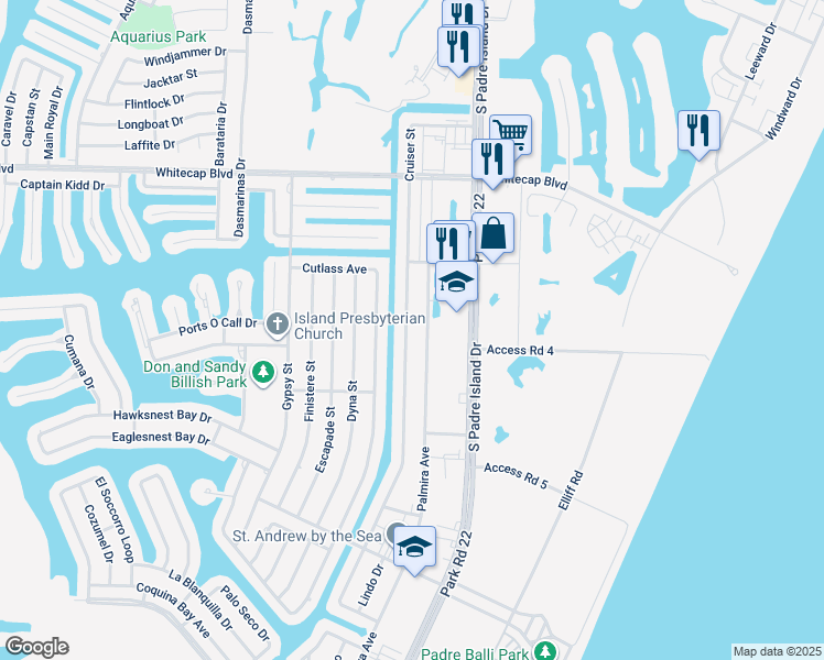 map of restaurants, bars, coffee shops, grocery stores, and more near 15441 Palmira Avenue in Corpus Christi