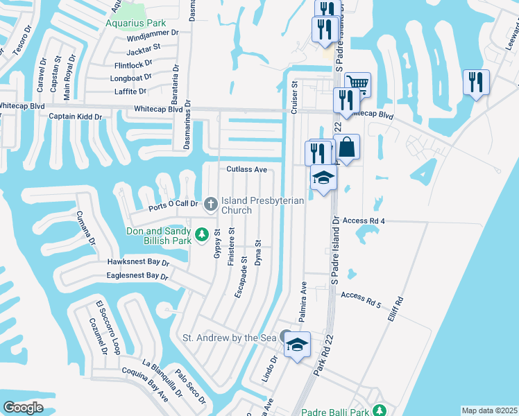 map of restaurants, bars, coffee shops, grocery stores, and more near 15437 Dyna Street in Corpus Christi