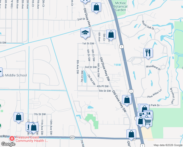 map of restaurants, bars, coffee shops, grocery stores, and more near 355 6th Road Southwest in Vero Beach