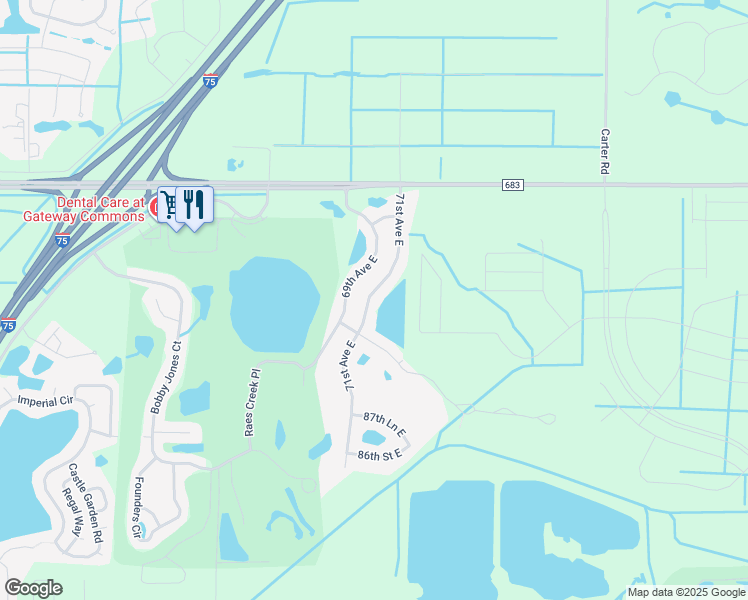 map of restaurants, bars, coffee shops, grocery stores, and more near 9302 71st Avenue East in Palmetto