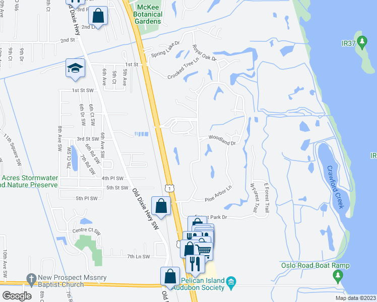 map of restaurants, bars, coffee shops, grocery stores, and more near 1 Vista Palm Lane in Vero Beach