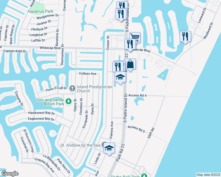 map of restaurants, bars, coffee shops, grocery stores, and more near 15441 Palmira Avenue in Corpus Christi