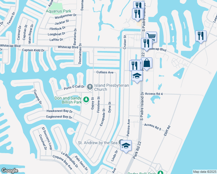 map of restaurants, bars, coffee shops, grocery stores, and more near 15437 Dyna Street in Corpus Christi