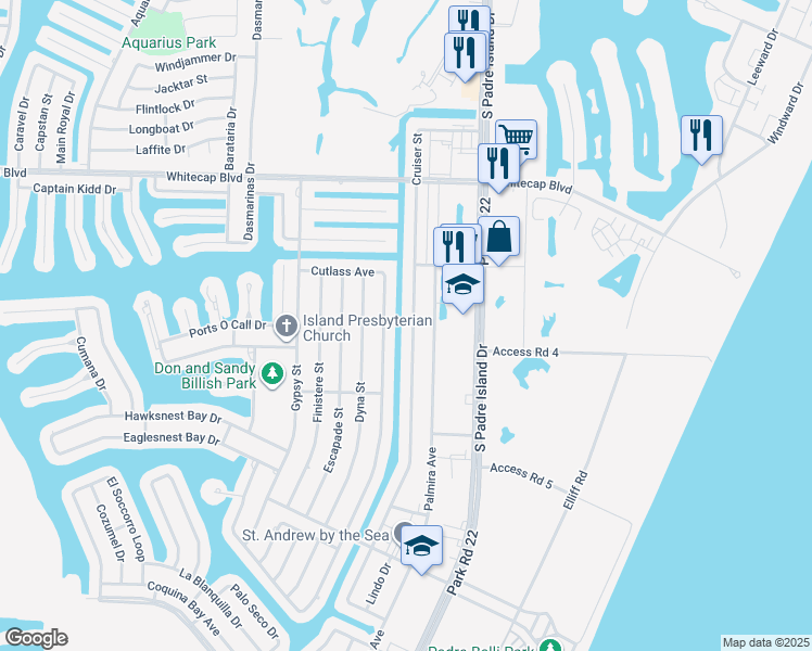 map of restaurants, bars, coffee shops, grocery stores, and more near 15437 Cruiser Street in Corpus Christi