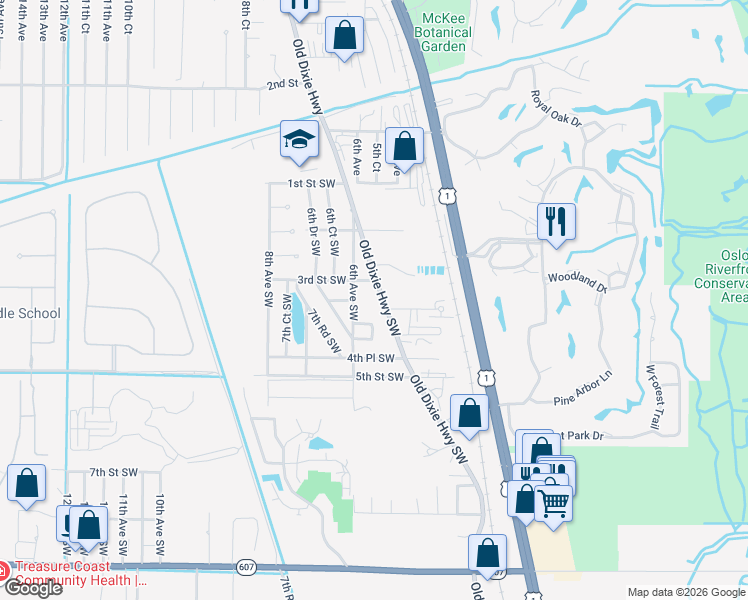 map of restaurants, bars, coffee shops, grocery stores, and more near 345 Old Dixie Highway Southwest in Vero Beach