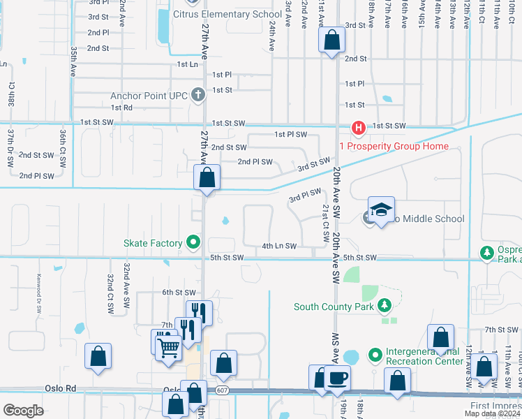 map of restaurants, bars, coffee shops, grocery stores, and more near 2425 3rd Place Southwest in Vero Beach