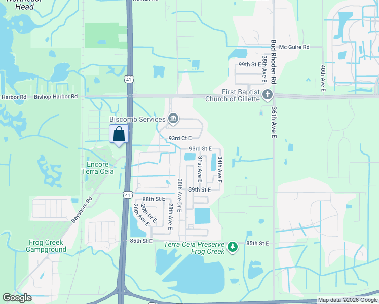 map of restaurants, bars, coffee shops, grocery stores, and more near 3003 93rd Street East in Palmetto
