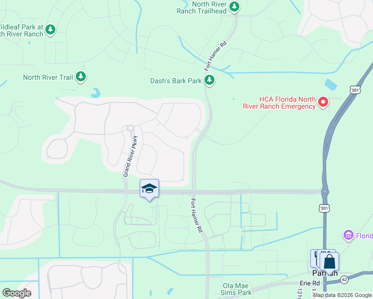 map of restaurants, bars, coffee shops, grocery stores, and more near 9023 Royal River circle in Parrish