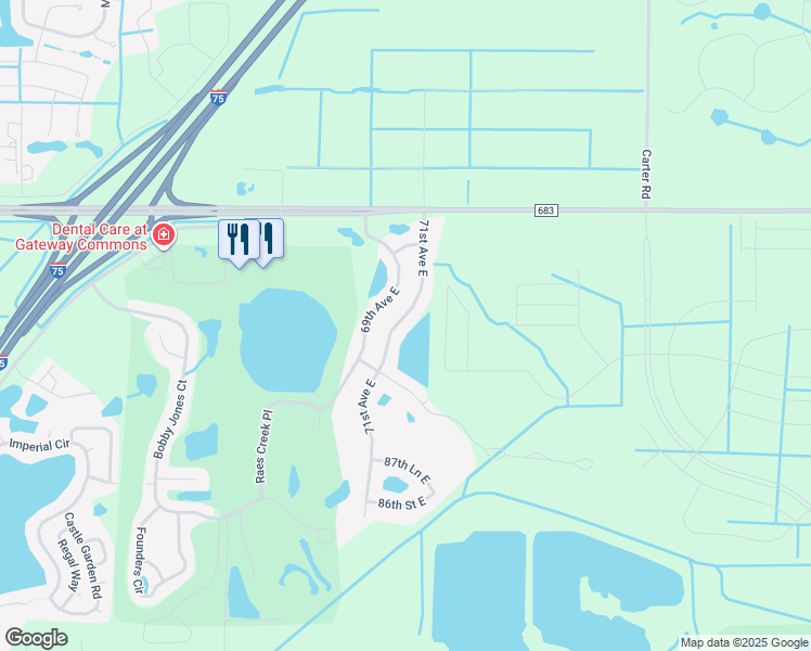 map of restaurants, bars, coffee shops, grocery stores, and more near 9302 71st Avenue East in Palmetto