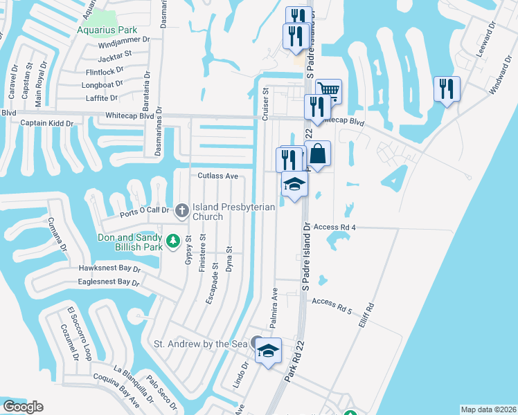 map of restaurants, bars, coffee shops, grocery stores, and more near 15437 Cruiser Street in Corpus Christi