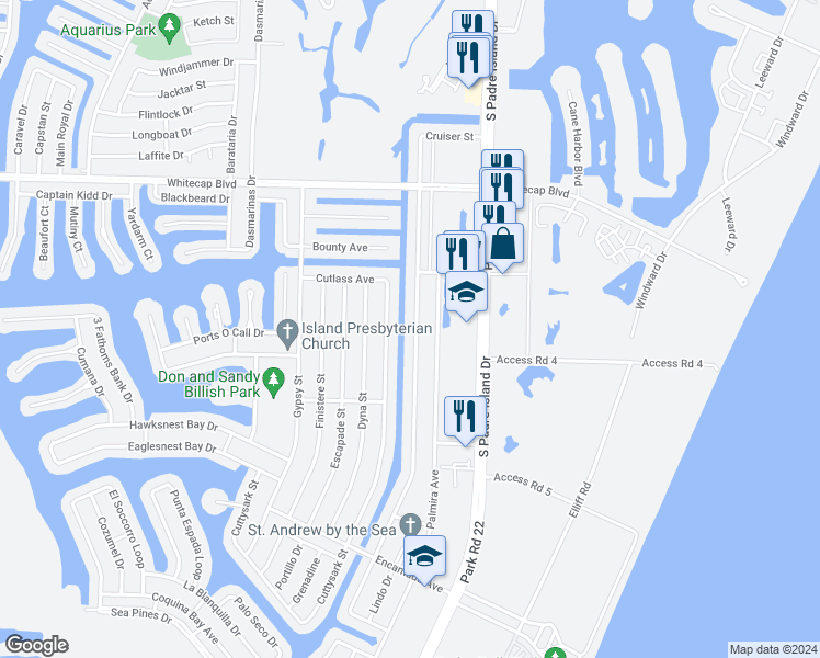 map of restaurants, bars, coffee shops, grocery stores, and more near 15437 Cruiser Street in Corpus Christi