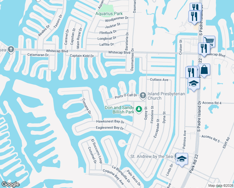map of restaurants, bars, coffee shops, grocery stores, and more near 15425 Grass Cay Court in Corpus Christi
