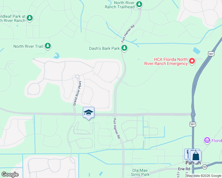 map of restaurants, bars, coffee shops, grocery stores, and more near 9023 Royal River circle in Parrish