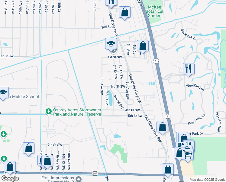 map of restaurants, bars, coffee shops, grocery stores, and more near 330 7th Road Southwest in Vero Beach