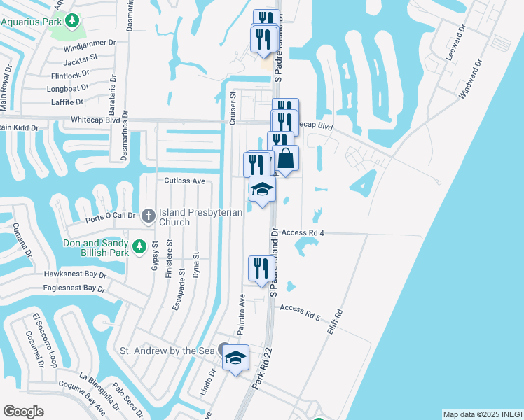 map of restaurants, bars, coffee shops, grocery stores, and more near 15437 South Padre Island Drive in Corpus Christi