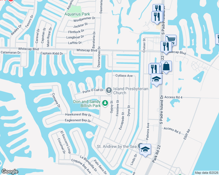 map of restaurants, bars, coffee shops, grocery stores, and more near 14029 Ports O Call Drive in Corpus Christi