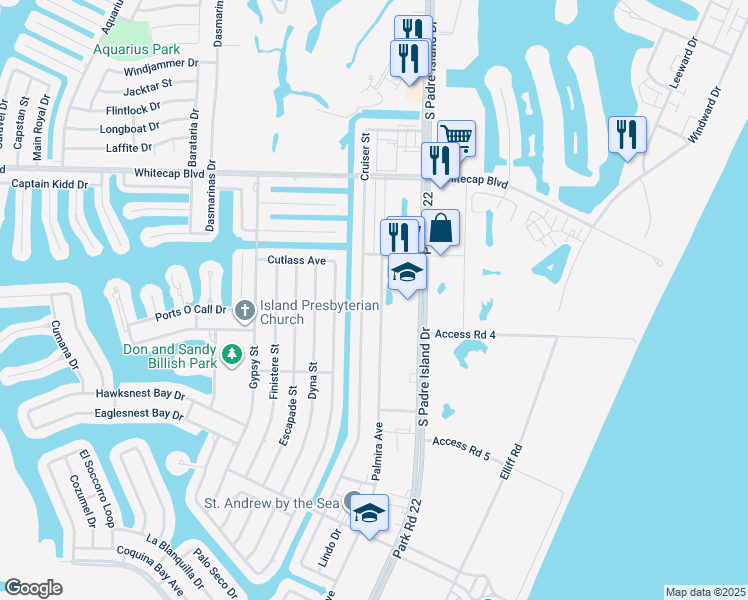 map of restaurants, bars, coffee shops, grocery stores, and more near 15441 Palmira Avenue in Corpus Christi