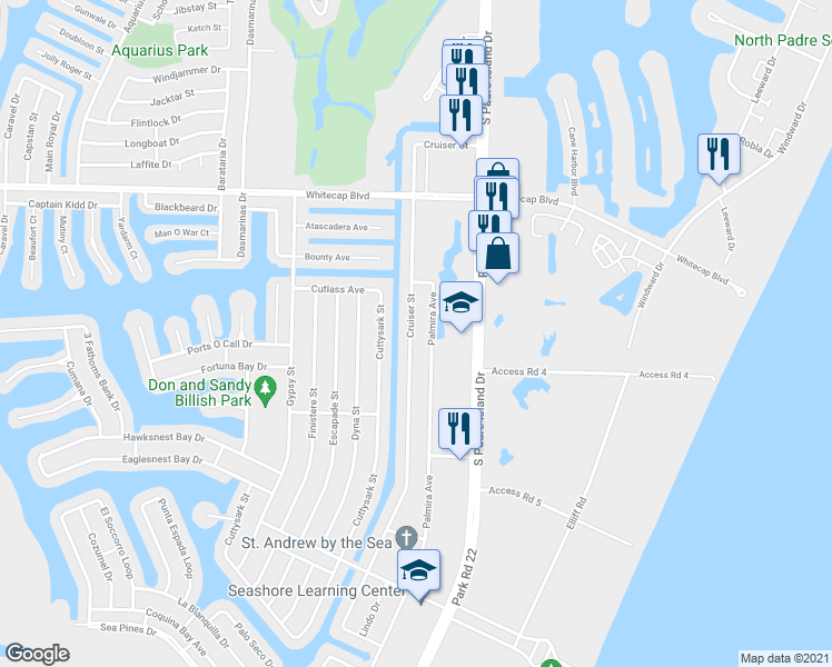 map of restaurants, bars, coffee shops, grocery stores, and more near 15441 Palmira Avenue in Corpus Christi