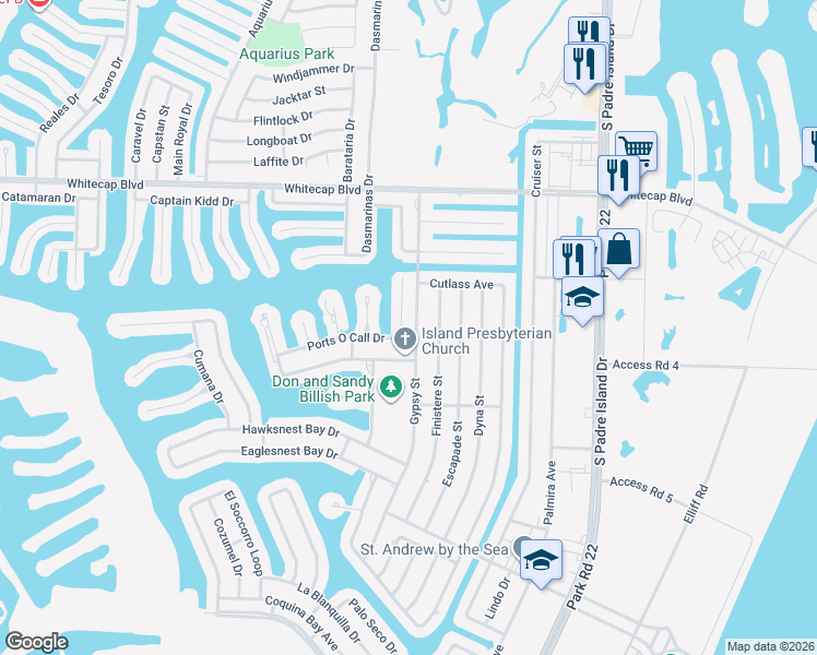 map of restaurants, bars, coffee shops, grocery stores, and more near 14029 Ports O Call Drive in Corpus Christi