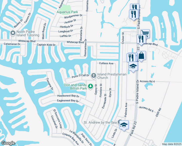 map of restaurants, bars, coffee shops, grocery stores, and more near 14029 Ports O Call Drive in Corpus Christi