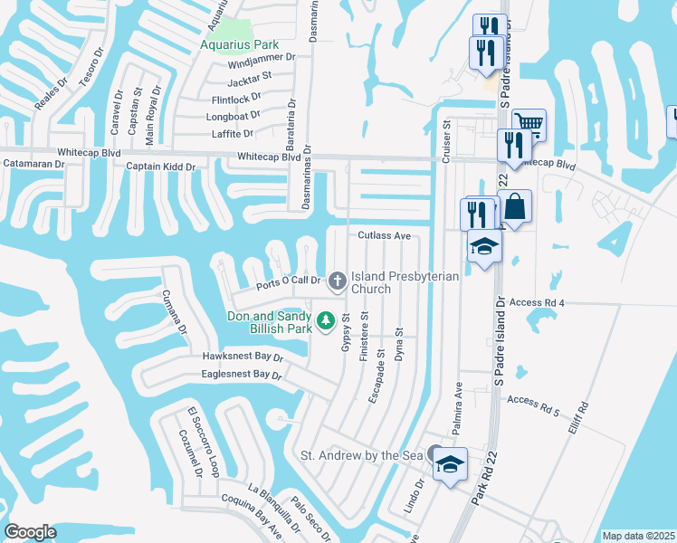map of restaurants, bars, coffee shops, grocery stores, and more near 15438 Seamount Cay Court in Corpus Christi