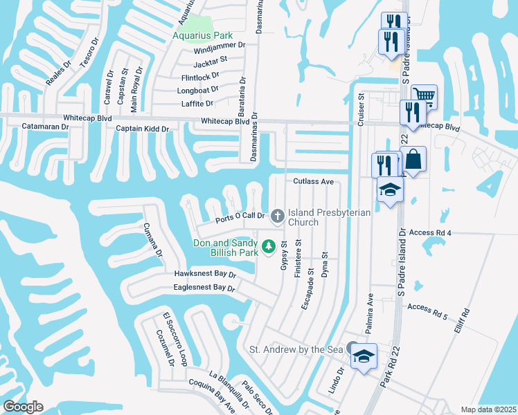 map of restaurants, bars, coffee shops, grocery stores, and more near 14005 Ports O Call Drive in Corpus Christi