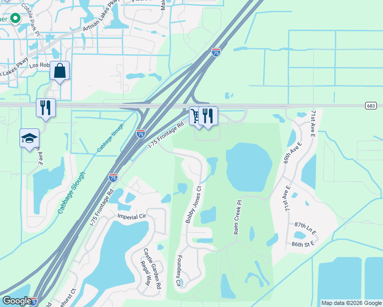 map of restaurants, bars, coffee shops, grocery stores, and more near 9431 Sarazen Place in Palmetto