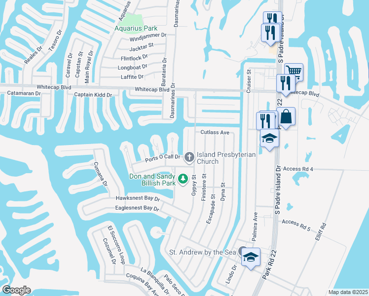 map of restaurants, bars, coffee shops, grocery stores, and more near 15433 Seamount Cay Court in Corpus Christi