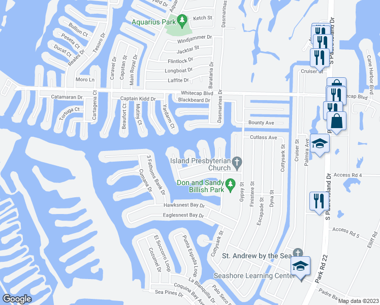 map of restaurants, bars, coffee shops, grocery stores, and more near 505 Gun Cay Court in Corpus Christi